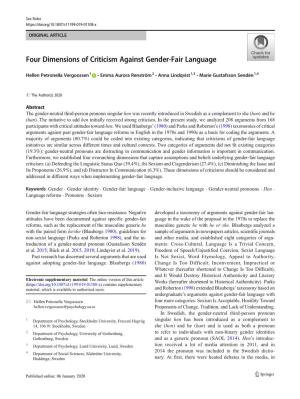 Four Dimensions of Criticism Against Gender-Fair Language