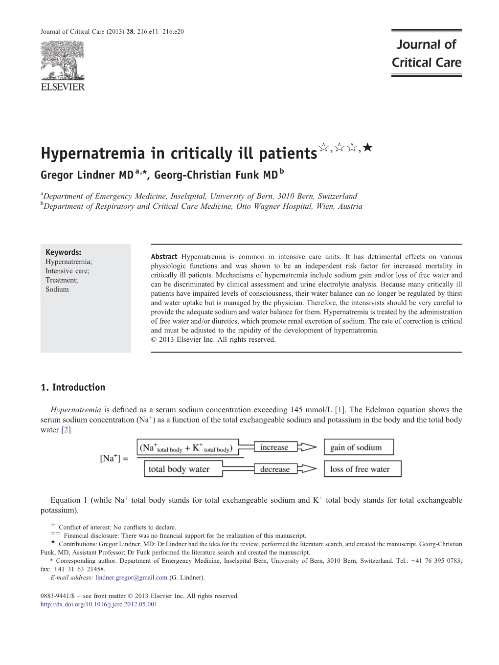 Hypernatremia in Critically Ill Patients