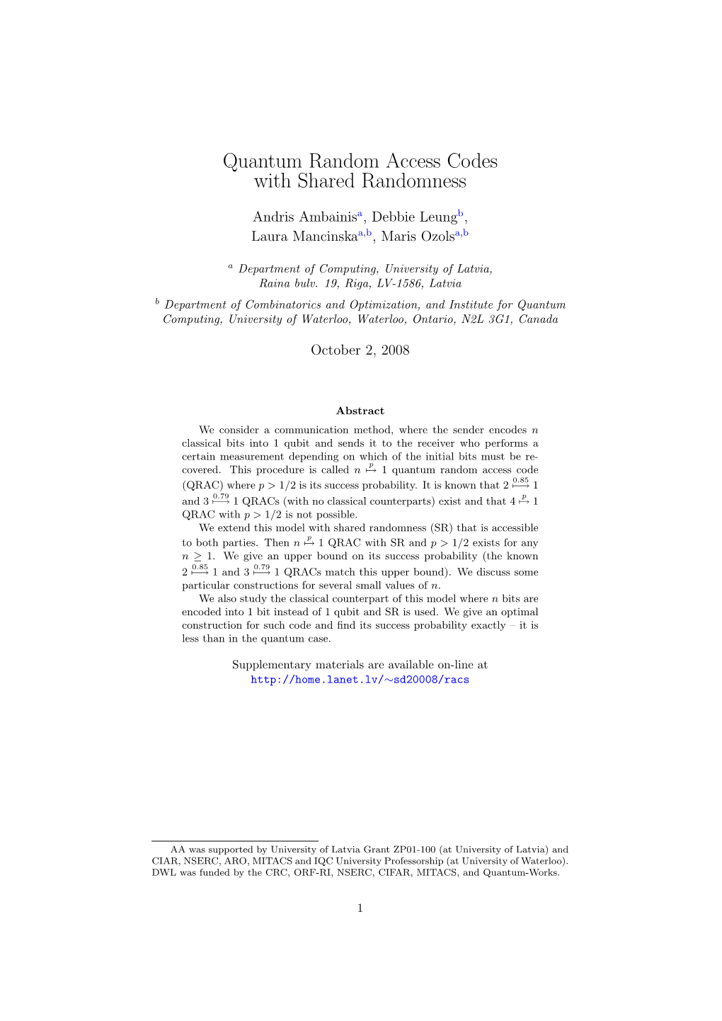 Quantum Random Access Codes with Shared Randomness