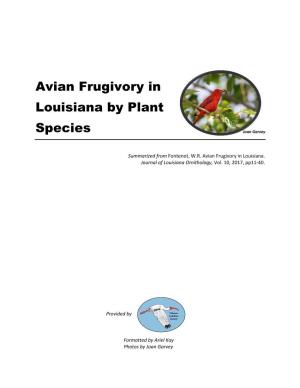 Avian Frugivory in Louisiana by Plant Species