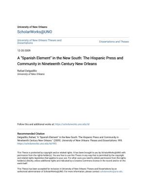 A "Spanish Element" in the New South: the Hispanic Press and Community in Nineteenth Century New Orleans