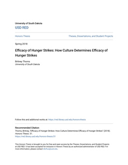 Efficacy of Hunger Strikes: How Culture Determines Efficacy of Hunger Strikes