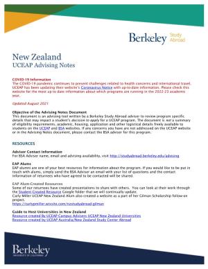 New Zealand UCEAP Advising Notes