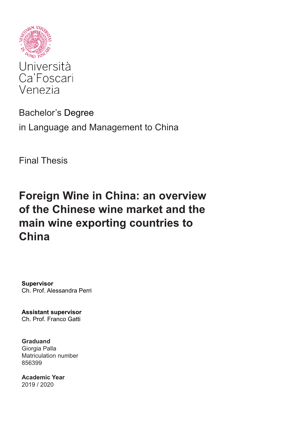 An Overview of the Chinese Wine Market and the Main Wine Exporting Countries to China