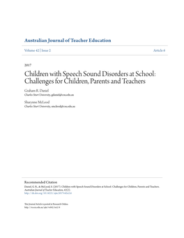 Children with Speech Sound Disorders at School: Challenges for Children, Parents and Teachers Graham R