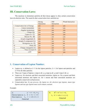 III. Conservation Laws