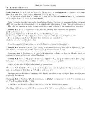 16 Continuous Functions Definition 16.1. Let F