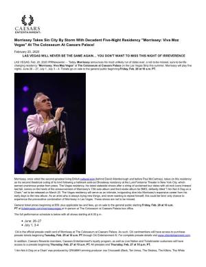 Morrissey: Viva Moz Vegas" at the Colosseum at Caesars Palace!