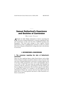 Samuel Rutherford's Experience and Doctrine of Conversion