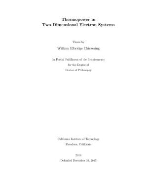 Thermopower in Two-Dimensional Electron Systems