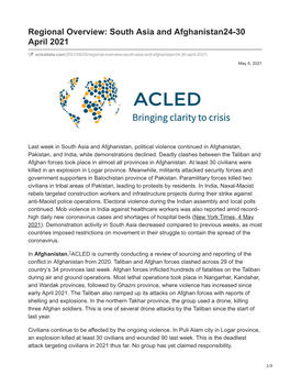 Regional Overview: South Asia and Afghanistan24-30 April 2021