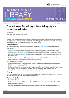 Composition of Australian Parliaments by Party and Gender: a Quick Guide