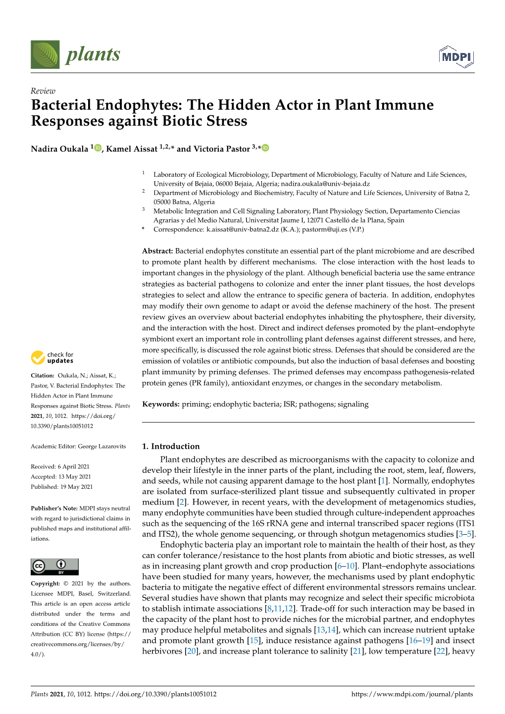 Bacterial Endophytes: the Hidden Actor in Plant Immune Responses Against Biotic Stress