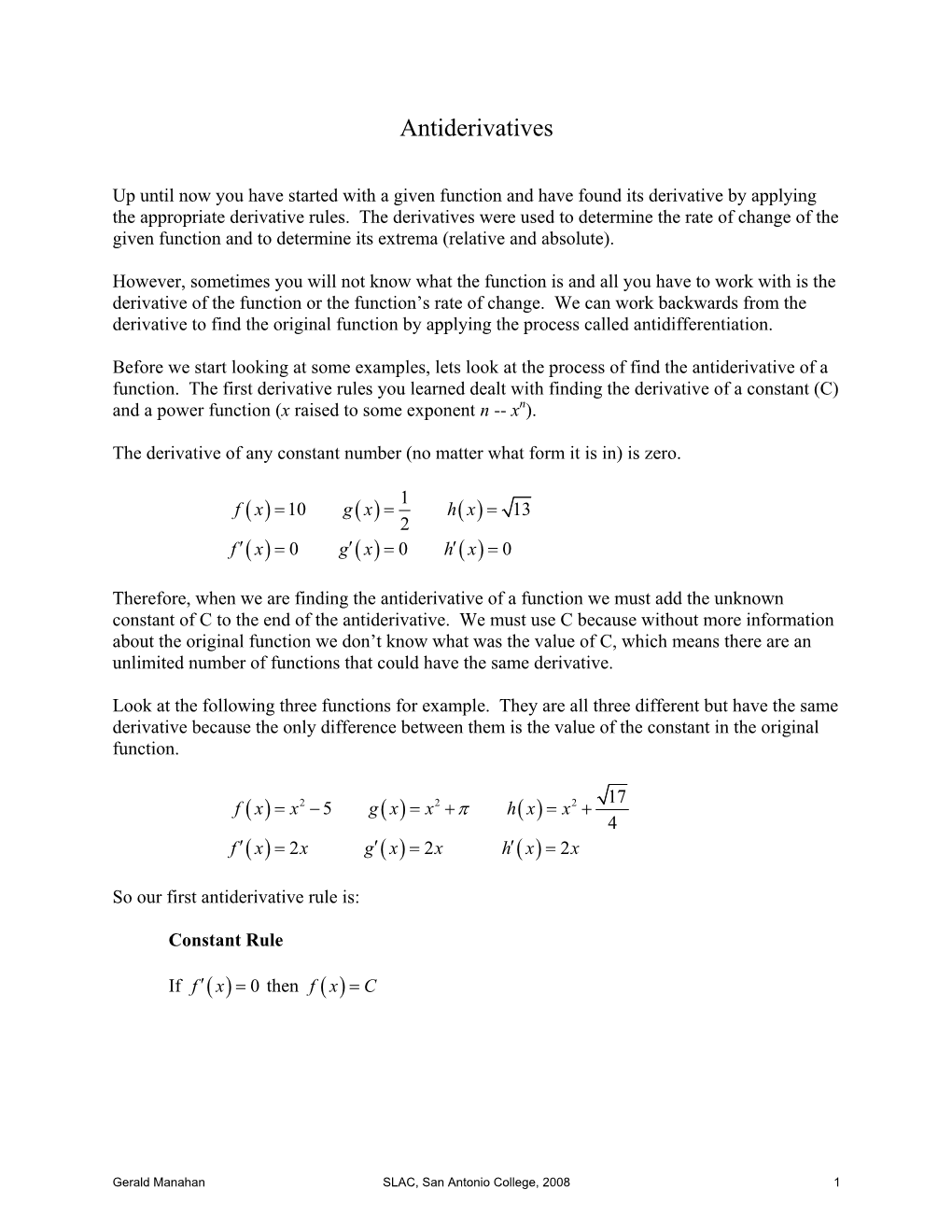 Antiderivatives and the Rules of Integration