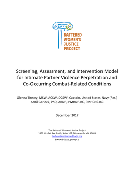 Screening, Assessment, and Intervention Model for Intimate Partner Violence Perpetration and Co-Occurring Combat-Related Conditions