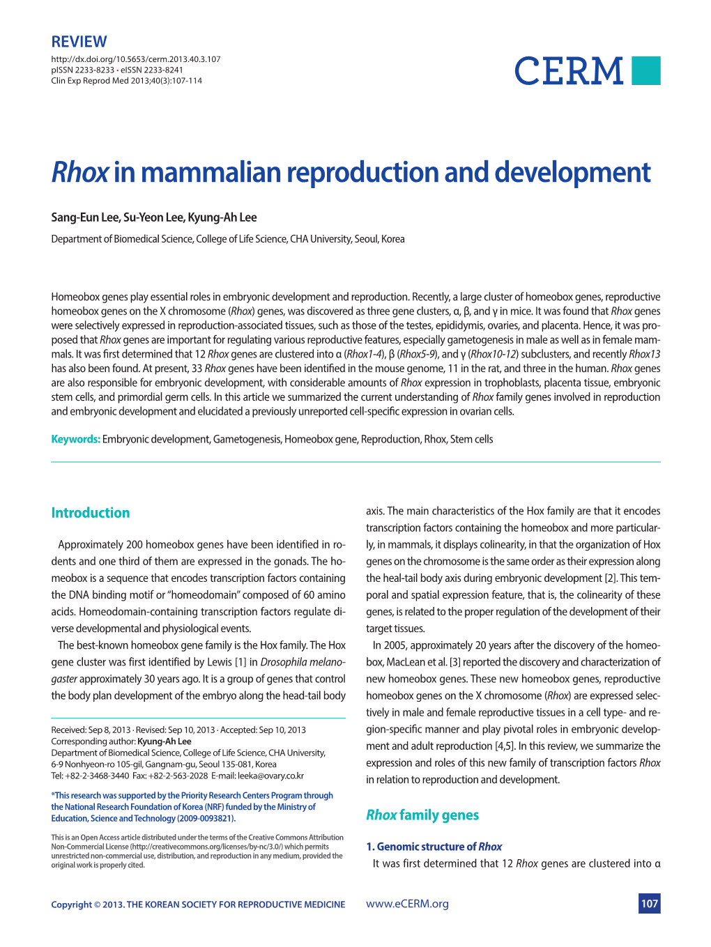 Rhoxin Mammalian Reproduction and Development