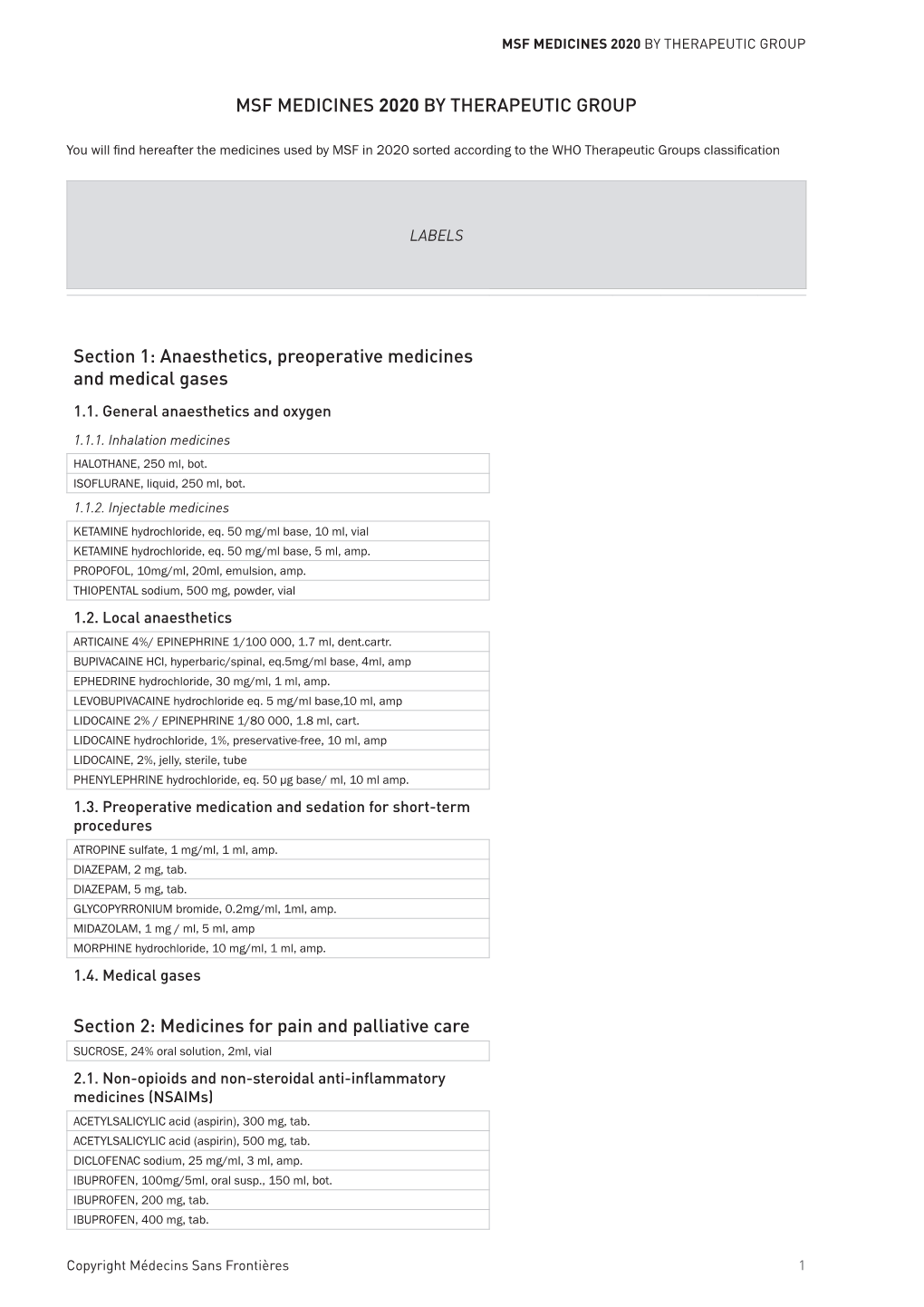 MSF MEDICINES 2020 by THERAPEUTIC GROUP Section 1