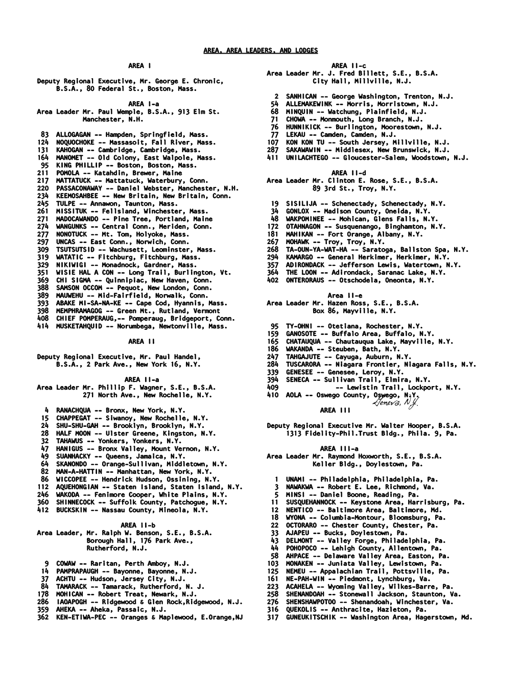 1949 Area List Retyped