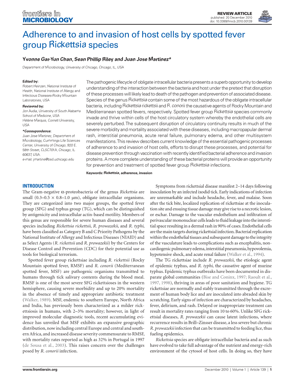 Adherence to and Invasion of Host Cells by Spotted Fever Group Rickettsia Species