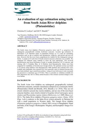 An Evaluation of Age Estimation Using Teeth from South Asian River Dolphins (Platanistidae)