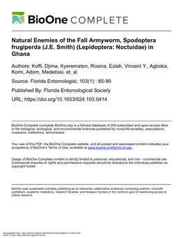 Natural Enemies of the Fall Armyworm, Spodoptera Frugiperda (J.E. Smith) (Lepidoptera: Noctuidae) in Ghana