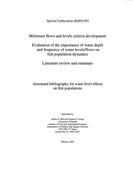 Minimum Flows and Levels Criteria Development Evaluation of the Importance of Water Depth and Frequency of Water Levels/Flows On
