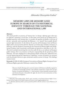 Memory Laws Or Memory Loss? Europe in Search of Its Historical Identity Through the National and International Law
