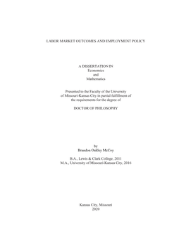 Labor Market Outcomes and Employment Policy