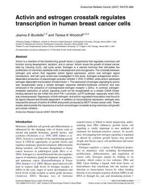 Activin and Estrogen Crosstalk Regulates Transcription in Human Breast Cancer Cells