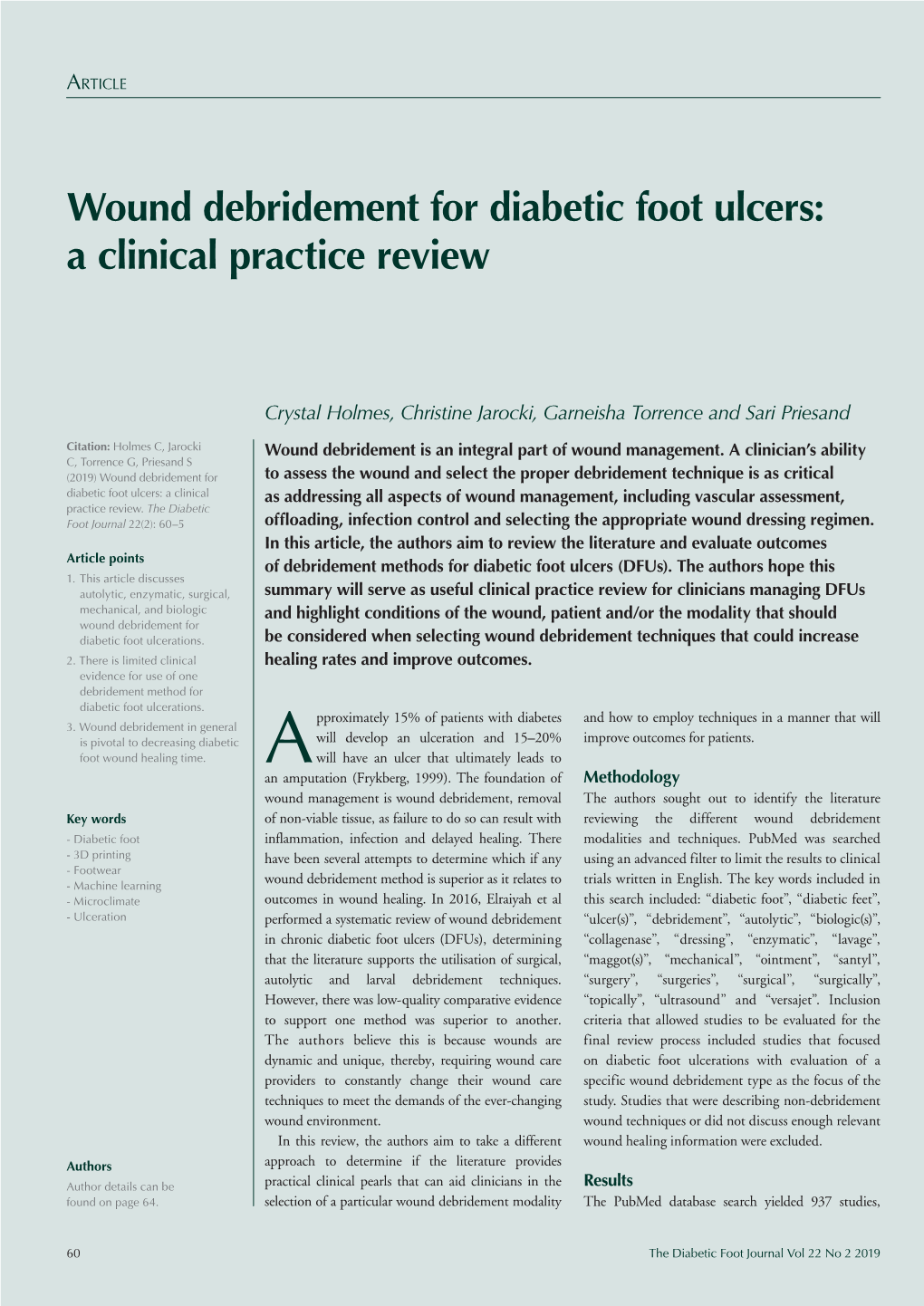Wound Debridement For Diabetic Foot Ulcers A Clinical Practice Review