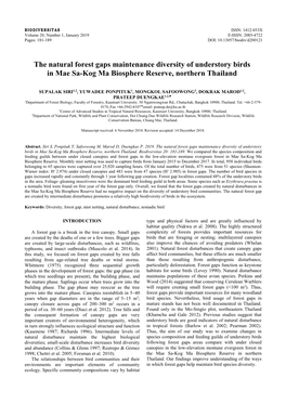 The Natural Forest Gaps Maintenance Diversity of Understory Birds in Mae Sa-Kog Ma Biosphere Reserve, Northern Thailand