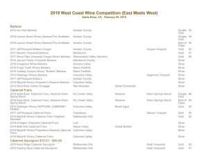2019 West Coast Wine Competition (East Meets West) Santa Rosa, CA February 05, 2019