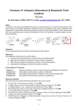 (Organic): Biosynthesis & Biomimetic Total Synthesis