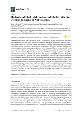 Moderate Alcohol Intake in Non-Alcoholic Fatty Liver Disease: to Drink Or Not to Drink?