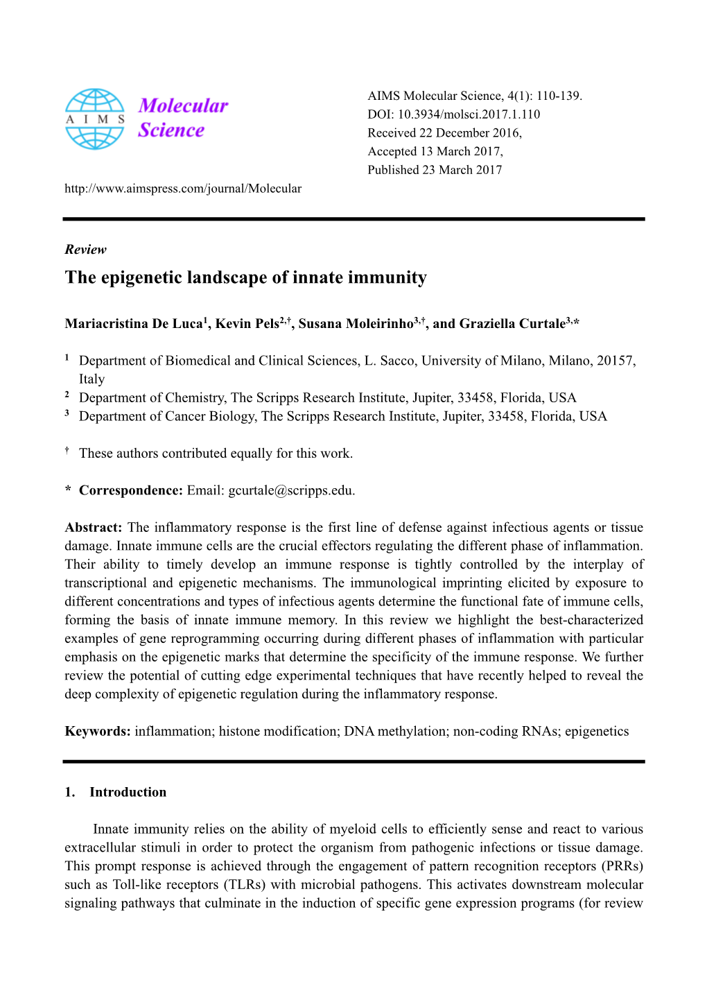 The Epigenetic Landscape of Innate Immunity