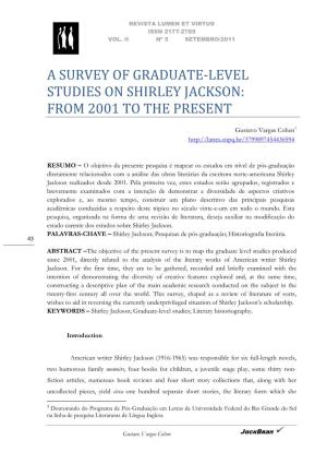 A Survey of Graduate‐Level Studies on Shirley Jackson: from 2001 to the Present