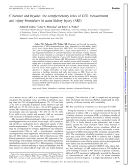 Clearance and Beyond: the Complementary Roles of GFR Measurement and Injury Biomarkers in Acute Kidney Injury (AKI)