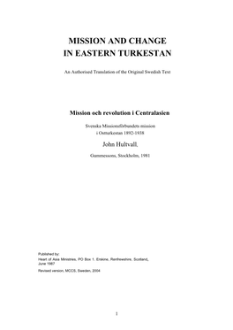 Mission and Change in Eastern Turkestan