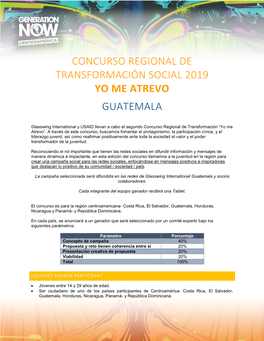Concurso Regional De Transformación Social 2019 Yo Me Atrevo Guatemala