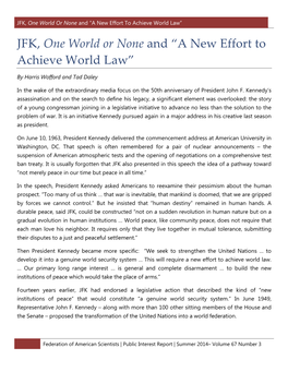 JFK, One World Or None and “A New Effort to Achieve World Law”