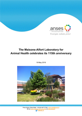 The Maisons-Alfort Laboratory for Animal Health Celebrates Its 115Th Anniversary