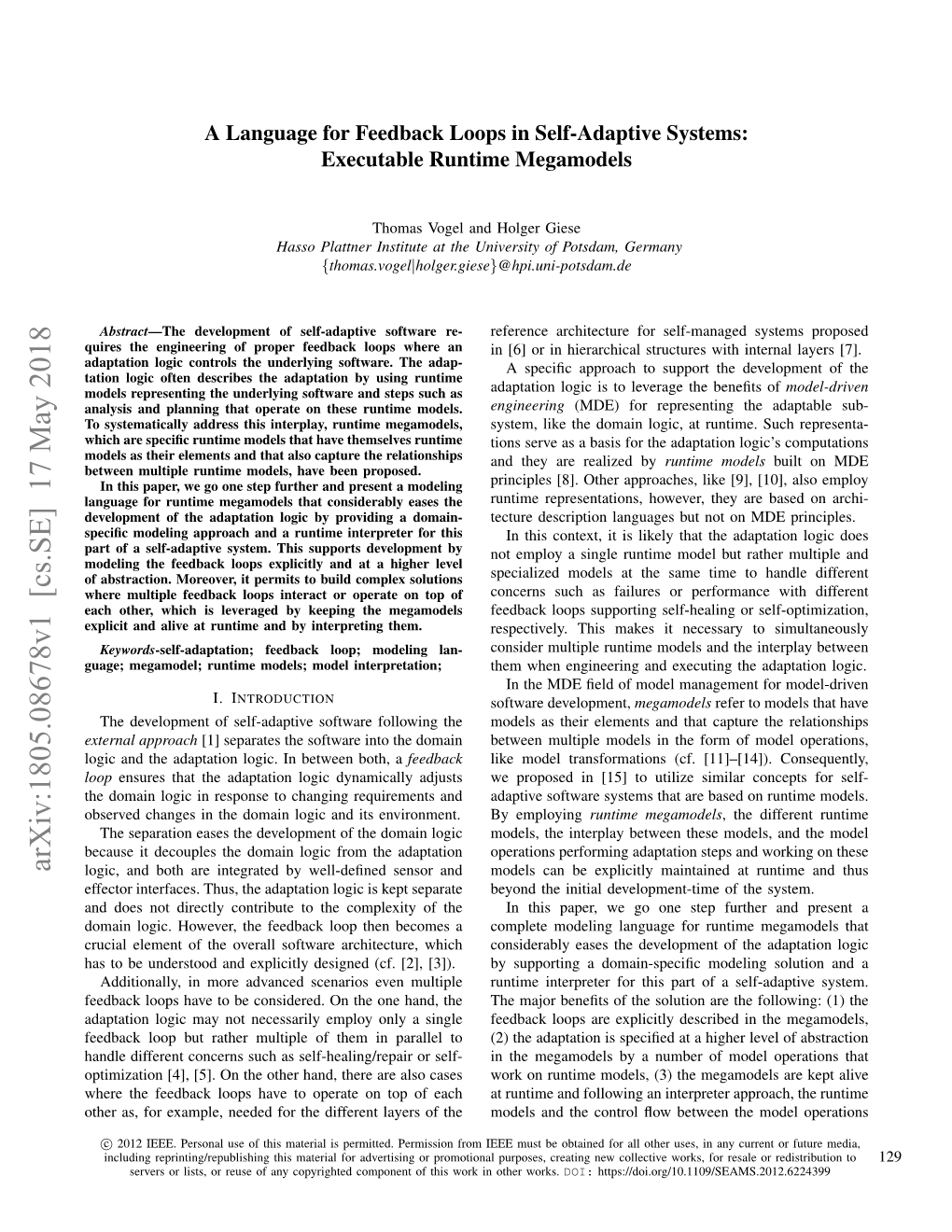 A Language for Feedback Loops in Self-Adaptive Systems: Executable Runtime Megamodels