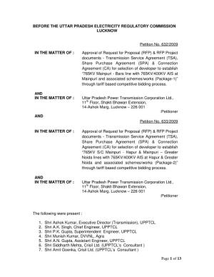 Page 1 of 13 BEFORE the UTTAR PRADESH ELECTRICITY