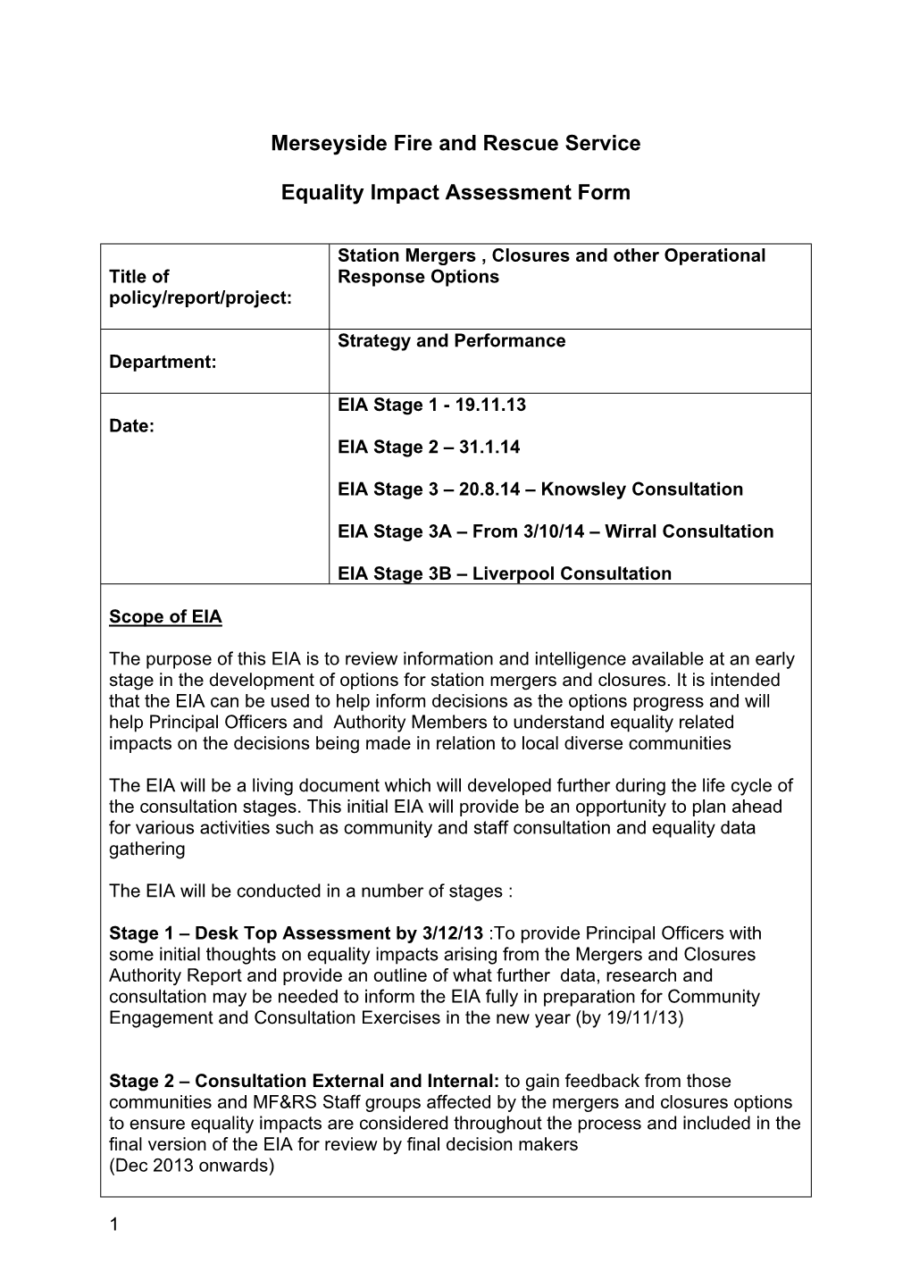 Merseyside Fire and Rescue Service Equality Impact Assessment Form