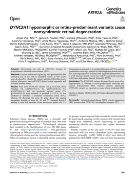 DYNC2H1 Hypomorphic Or Retina-Predominant Variants Cause Nonsyndromic Retinal Degeneration