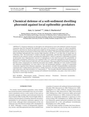 Chemical Defense of a Soft-Sediment Dwelling Phoronid Against Local Epibenthic Predators