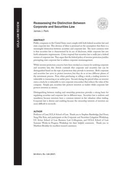 Reassessing the Distinction Between Corporate and Securities Law James J
