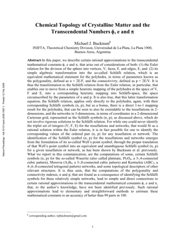 Chemical Topology of Crystalline Matter and the Transcendental Numbers Φ, E and Π