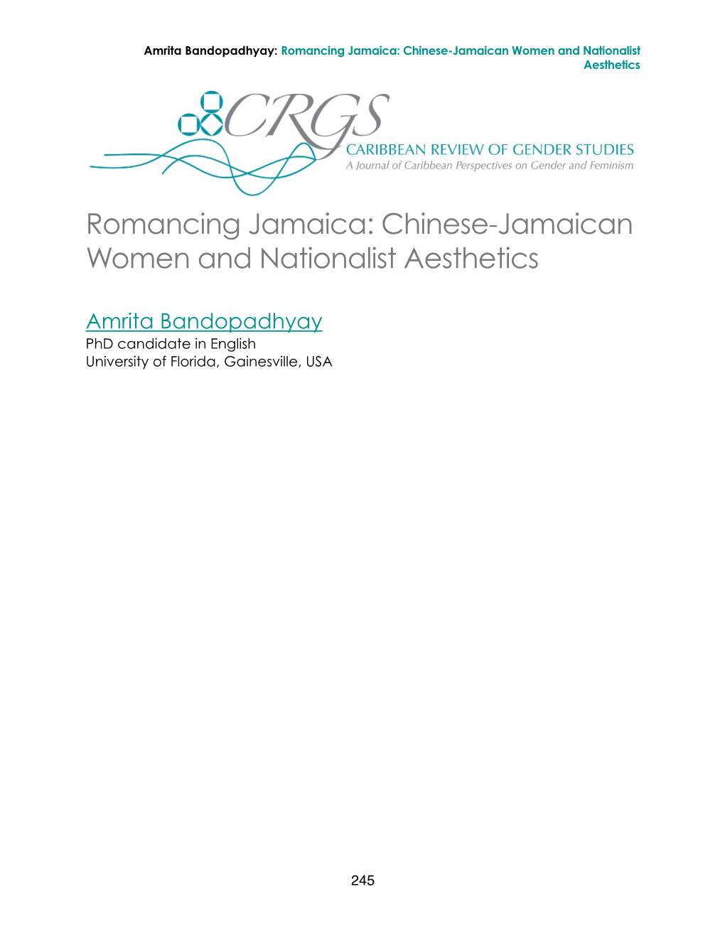 Chinese-Jamaican Women and Nationalist Aesthetics