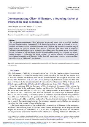 Commemorating Oliver Williamson, a Founding Father of Transaction Cost Economics